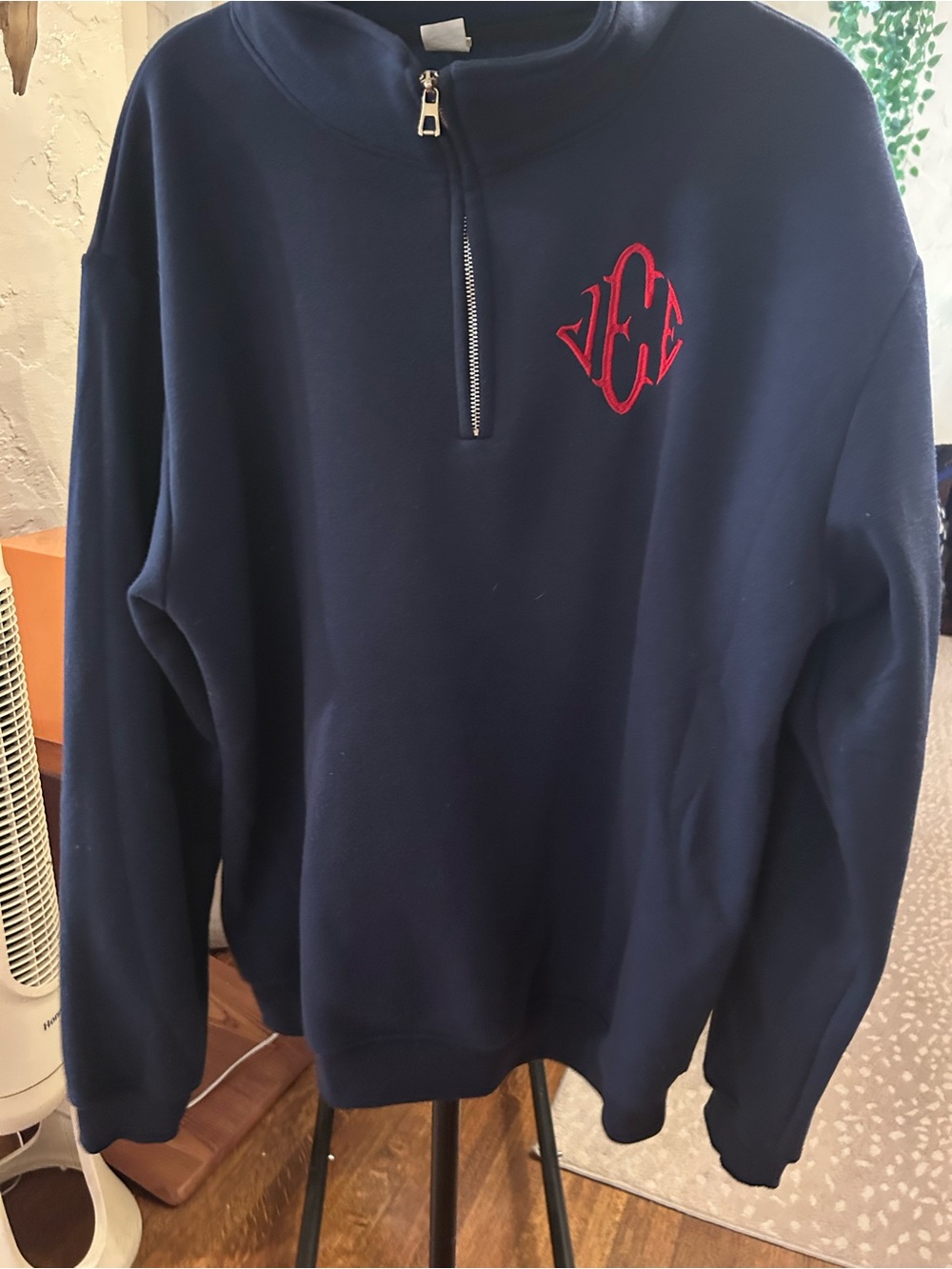 Men's Navy Half-Zip Sweatshirt with Red Embroidered Logo Jeffery Epstein